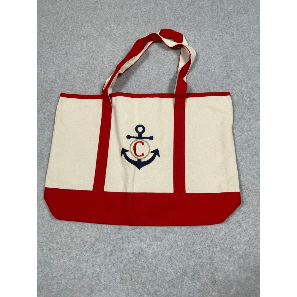 Nantucket Distributing Co Canvas Tote Bag Red Anchor Monogram C Nautical